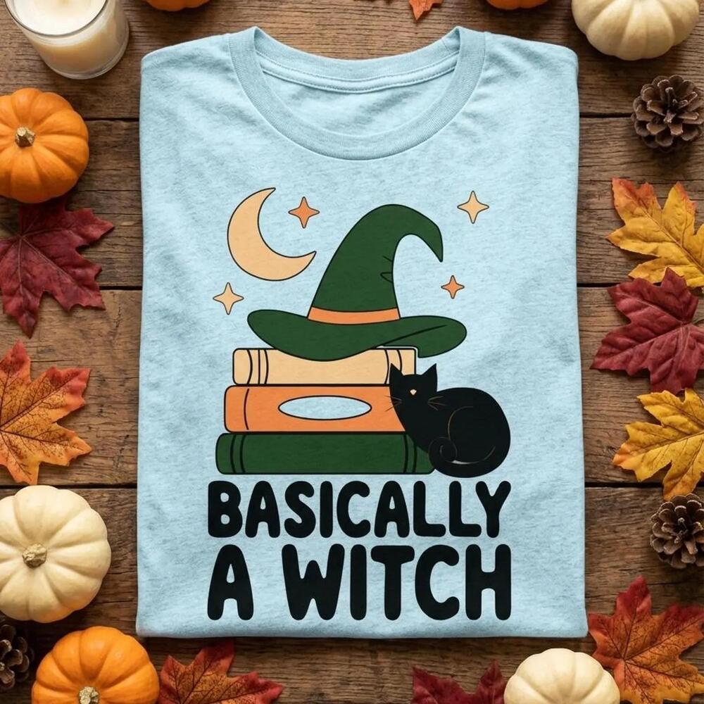 Basically A Witch T-Shirt, Funny Halloween Shirt, Witch Hat Books Black